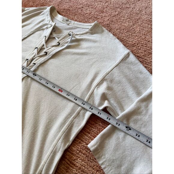 Madewell Lace Up 3/4 Sleeve Pullover Top Off White Casual Cotton Blend - Picture 4 of 6